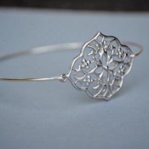 Silver Filigree Bangle- Silver Bracelet- Geometric..