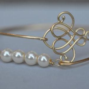 Cursive Gold Knot Bangle- Gold Bracelet- Geometric..