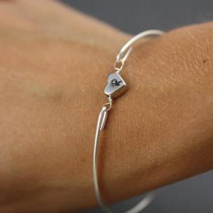 Simply Silver Personalized Heart Bangle Bracelet