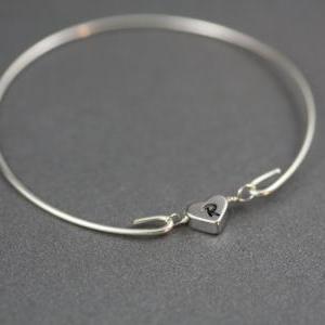 Simply Silver Personalized Heart Bangle Bracelet