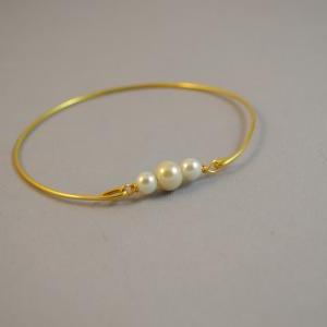 Pearl Bangle Bracelet- Gold Bangle Jewelry- Pearl..