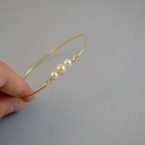 Pearl Bangle Bracelet- Gold Bangle Jewelry- Pearl..