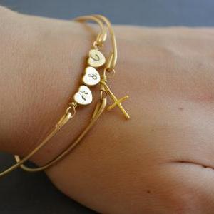 Personalized Triple Heart Bangle Br..