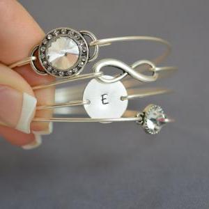 Sparkle Bangle Bracelet Set- Silver..