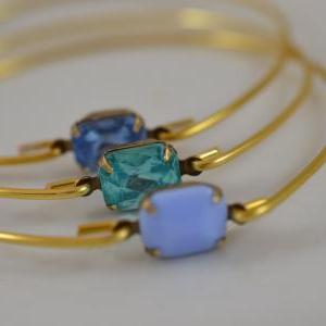 Mystic Waters Blues Bangle Bracelet Set- Gold..