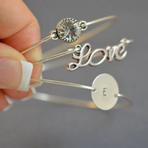 PERSONALIZED Sparkly Love Bangle Br..
