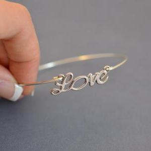Love Bangle Bracelet- Silver Love Charm Jewelry-..
