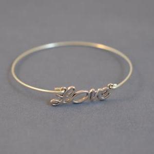Love Bangle Bracelet- Silver Love Charm Jewelry-..