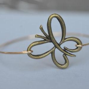 Butterfly Brass Bangle Bracelet- Bronze Bangle-..