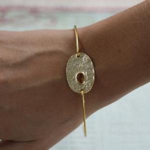 Gold Gem Oval Bangle Bracelet