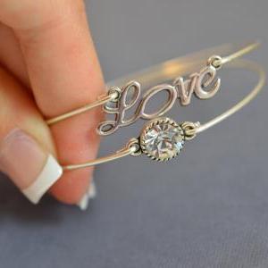 Sparkly Love Bangle Bracelet Set- S..