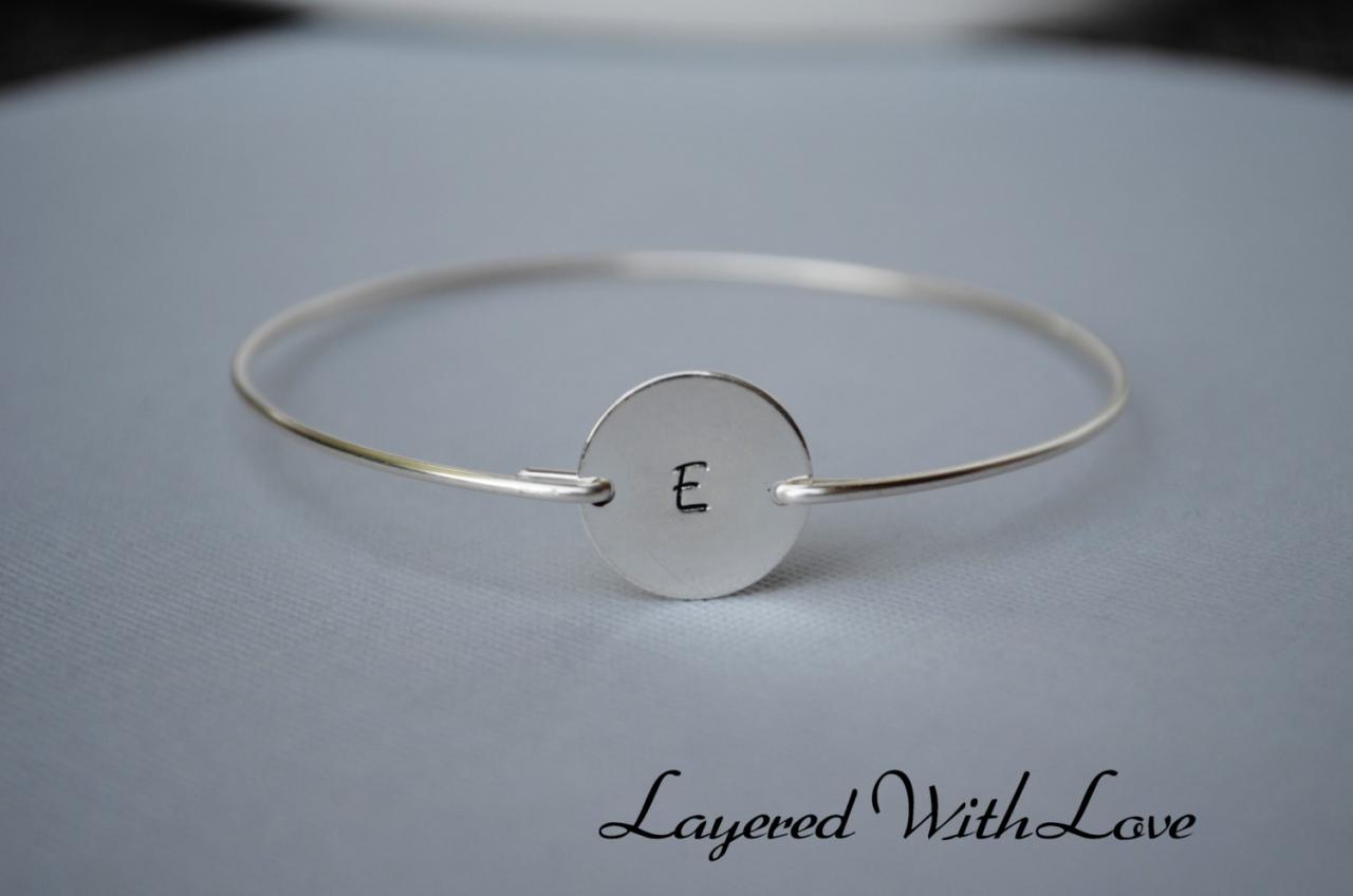 SALE TODAY- Silver Personalized Bangle- Disc Bangle- Silver Bangle- Initial Bangle- Bridesmaids Bangle- Stamped Bangle- Name Bangle