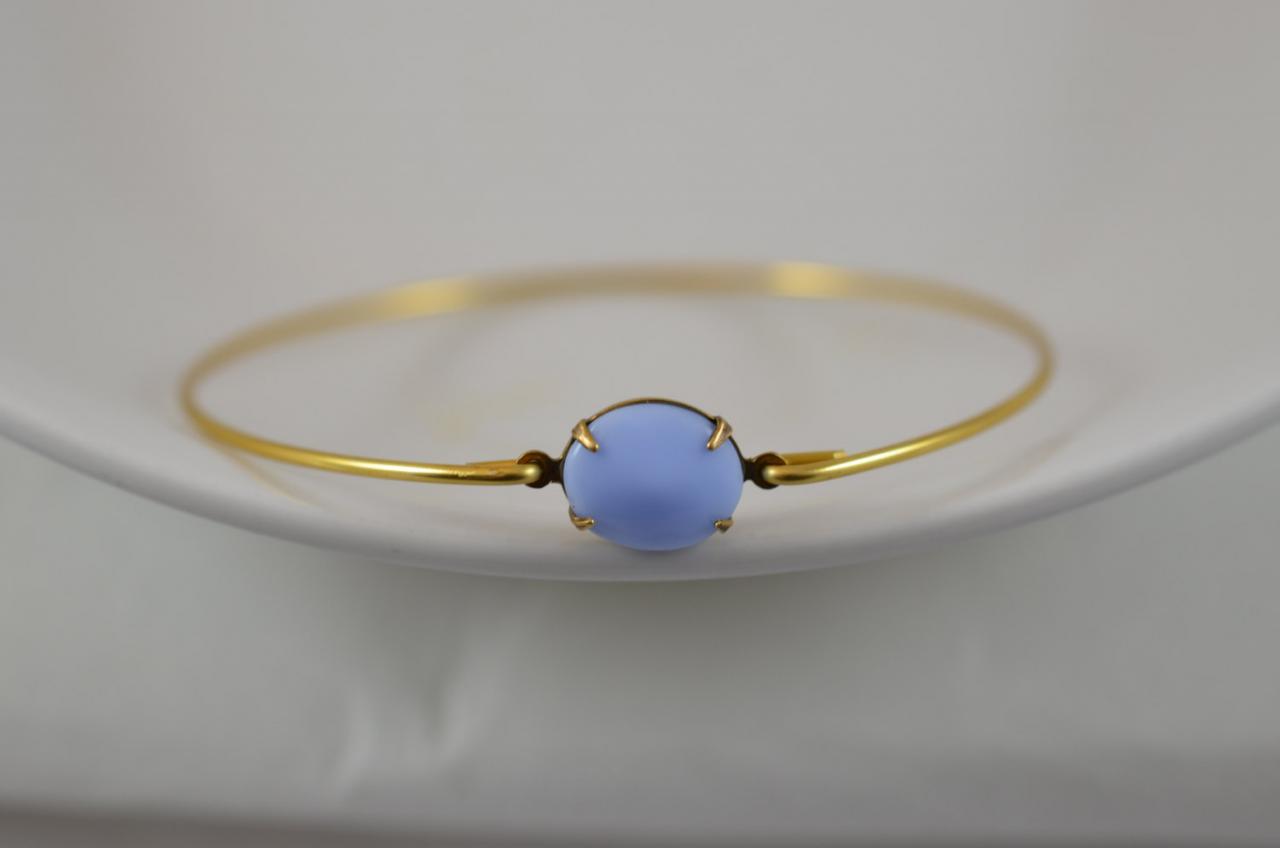 Opaque Soft Robin Egg Blue Vintage Glass Bangle Bracelet- Gold Bangle Bracelet- Stone Bangle- Bridesmaids Gifts- Casual Wear- Minimalist