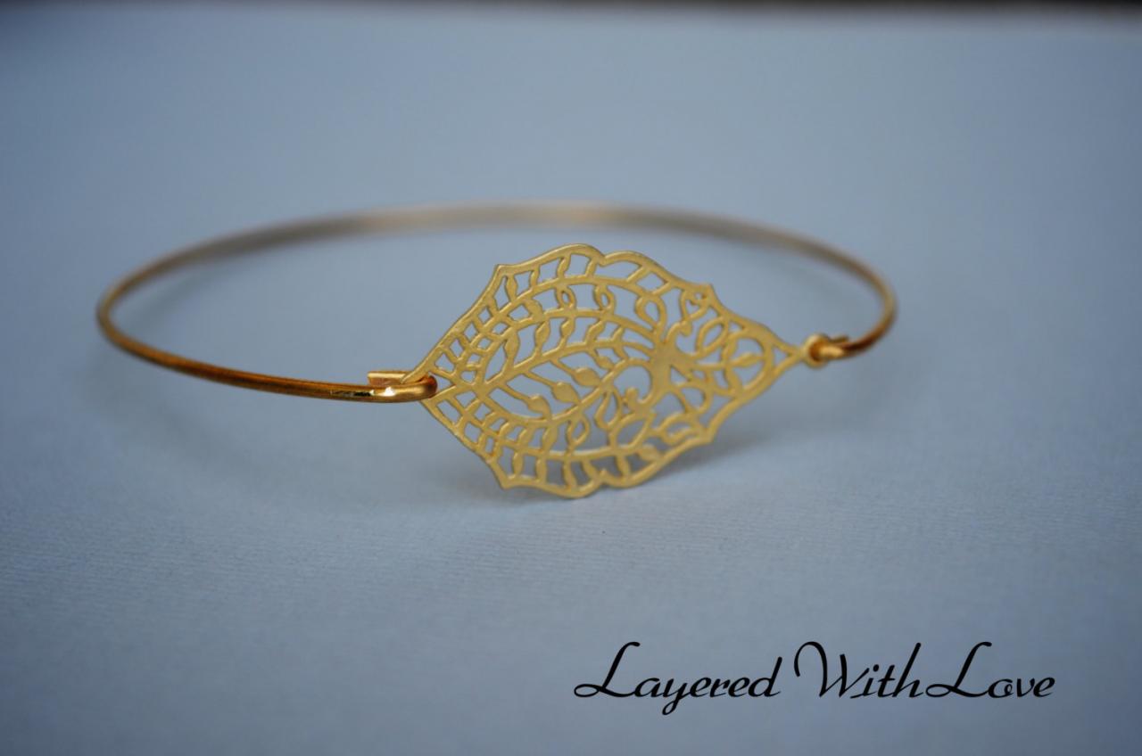 Gold Bangle Bracelet- Gold Bangle Jewelry- Geometric Gold Bangle- Bridesmaids Gift Ideas- Casual Wear- Minimalist- Wire Bangle- Filigree