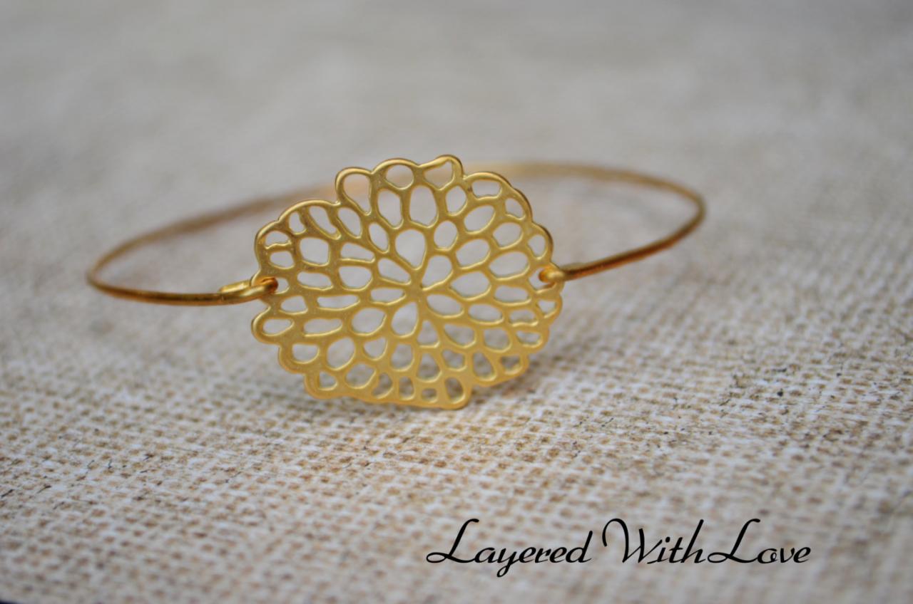 Honeycomb Bangle Bracelet- Gold Bangle - Geometric Gold Bangle- Bridesmaids Gift Ideas- Casual Wear- Minimalist- Wire Bangle- Filigree