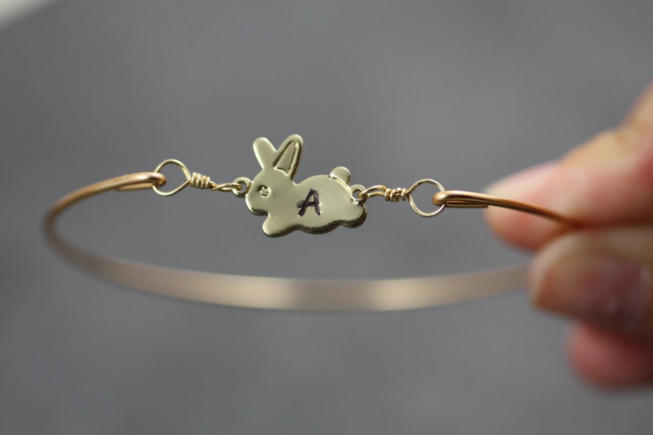 Personalized Gold Bunny Bangle- Bunny Bangle Bracelet- Bridesmaids Gifts- Minimalist Jewelry- Initial Jewelry