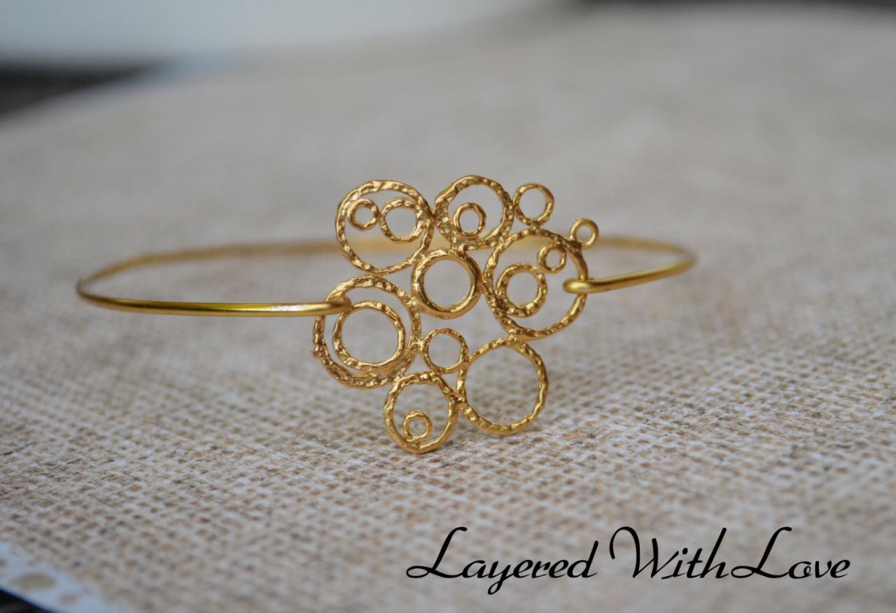 Rhinestone Bangle- Gold Bangle Jewelry- Geometric Gold Bangle- Bridesmaids Gift Ideas- Casual Wear- Minimalist- Wire Bangle- Filigree