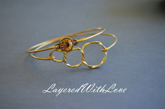 Gold Bangle Bracelet- Triple Ring Bangle- Gold Bangle Jewelry- Geometric Gold Bangle- Bridesmaids Gift Ideas- Casual Wear- Minimalist