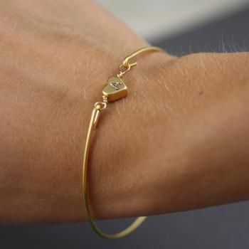 Gold Heart Bangle Bracelet-Simply Gold Personalized Heart Bangle Bracelet- Initial Jewelry- Minimalist Jewelry- Bridesmaids Gifts