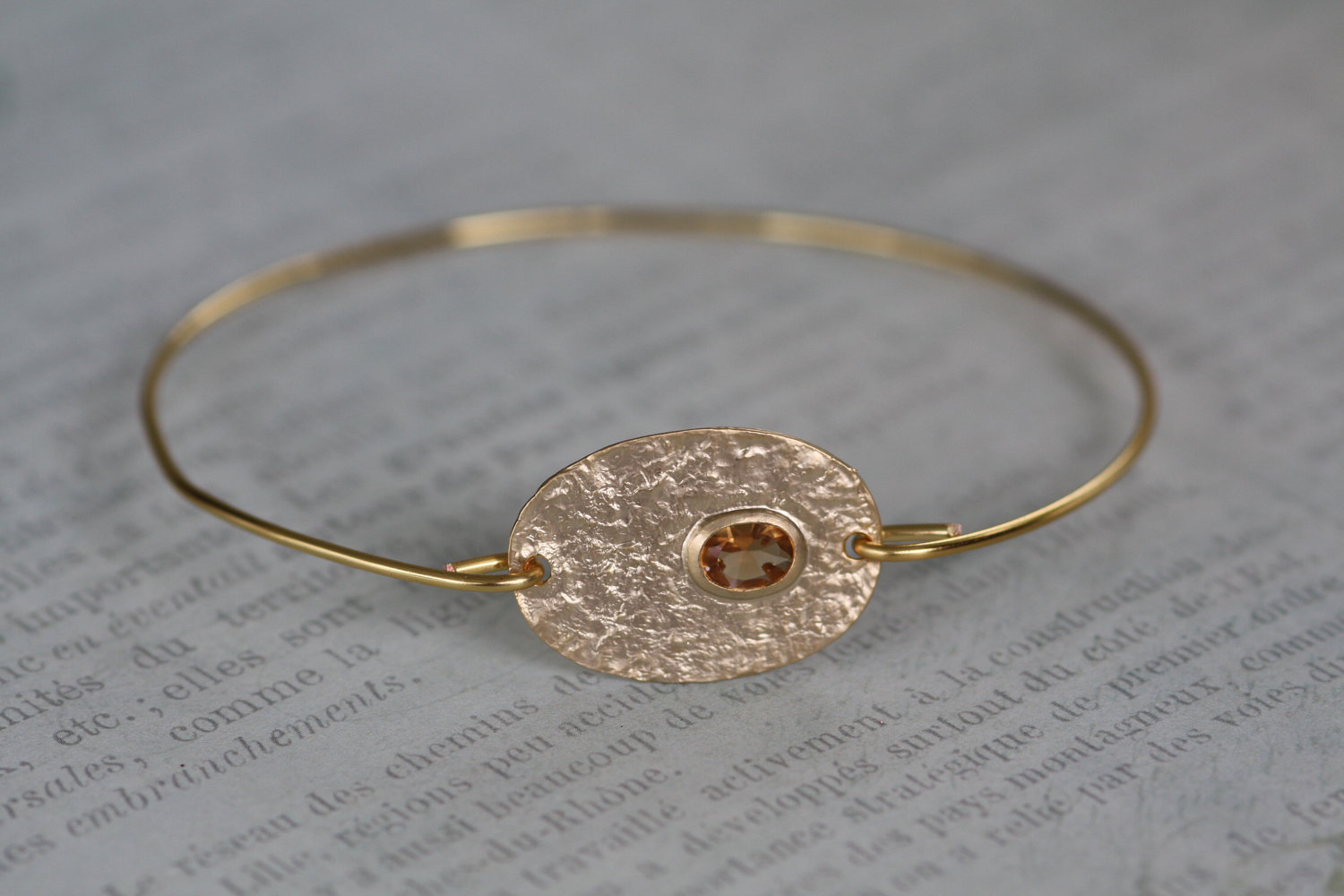 Gold Gem Oval Bangle Bracelet on Luulla