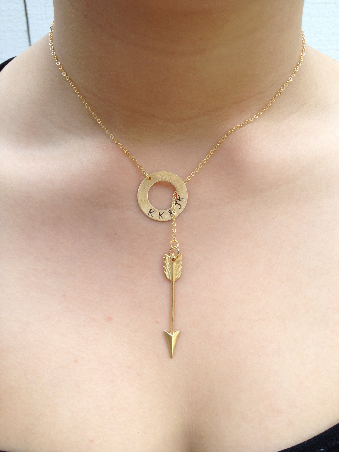 Personalized Gold Piercing Arrow Lariat Necklace on Luulla